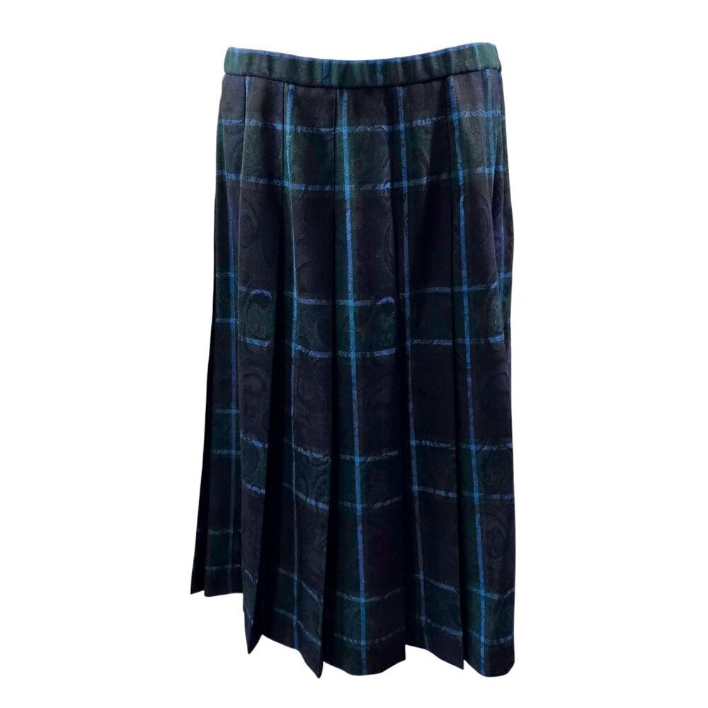 Vintage Pendleton 100% Virgin Wool Blue Green Plaid Pleated Skirt Dark Academia